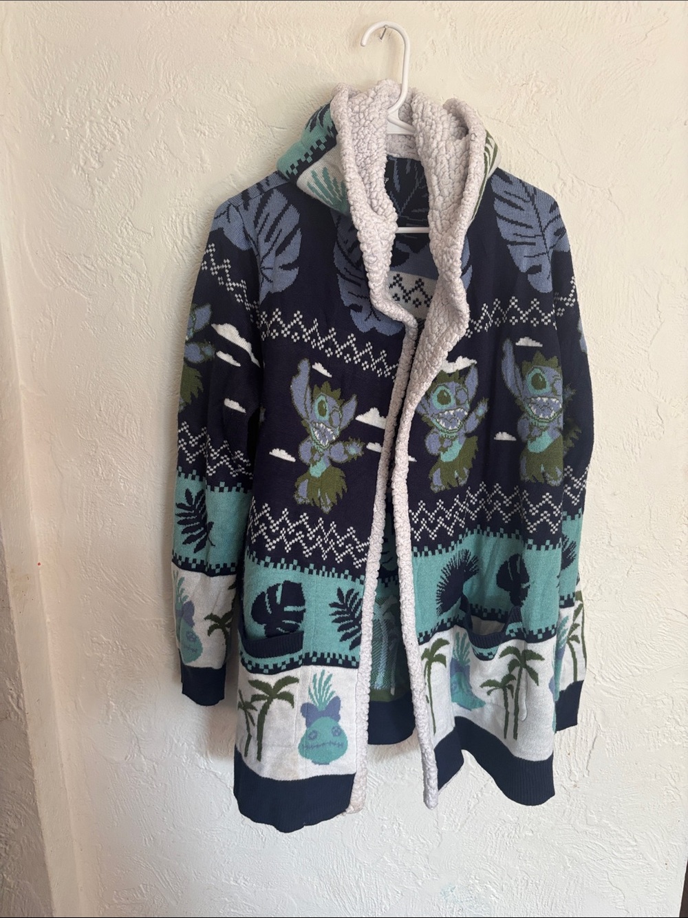 Disney Navy and Light Blue Patterned Sherpa-Lined Sweater